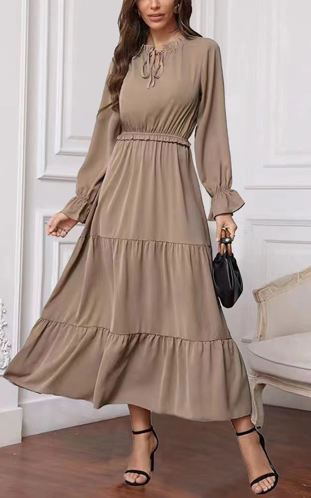 dresses  | Women Plus size long sleeves maxi dress | Khaki |  2XL| thecurvestory.myshopify.com