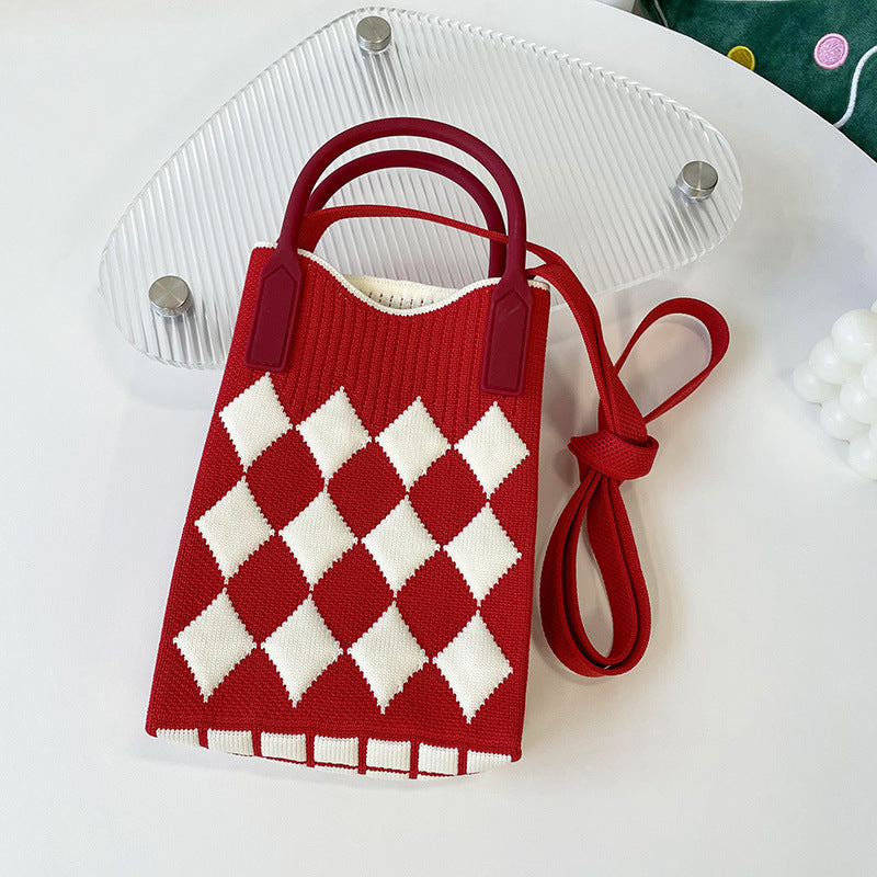 Shoulder bags  | Love Mini Knit Shoulder Crossbody Bag | Red Diamond |  [option2]| thecurvestory.myshopify.com