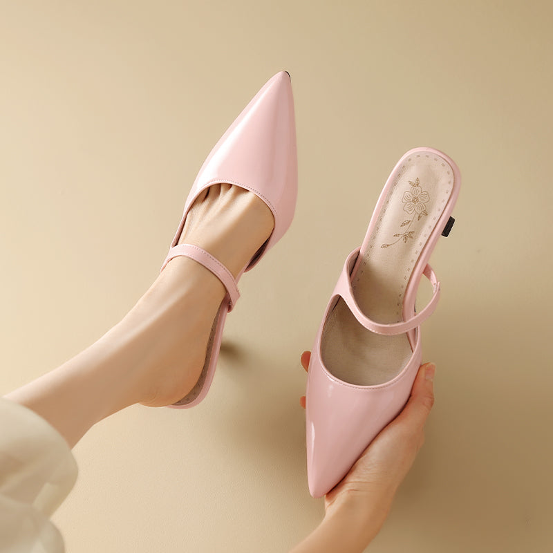 Heeled Sandals  | Women Patent Leather Covered Head Sandals | Pink |  34| thecurvestory.myshopify.com