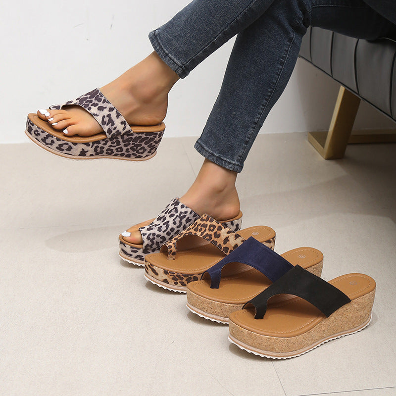 Fashion Leopard Print Wedge Slippers For Women