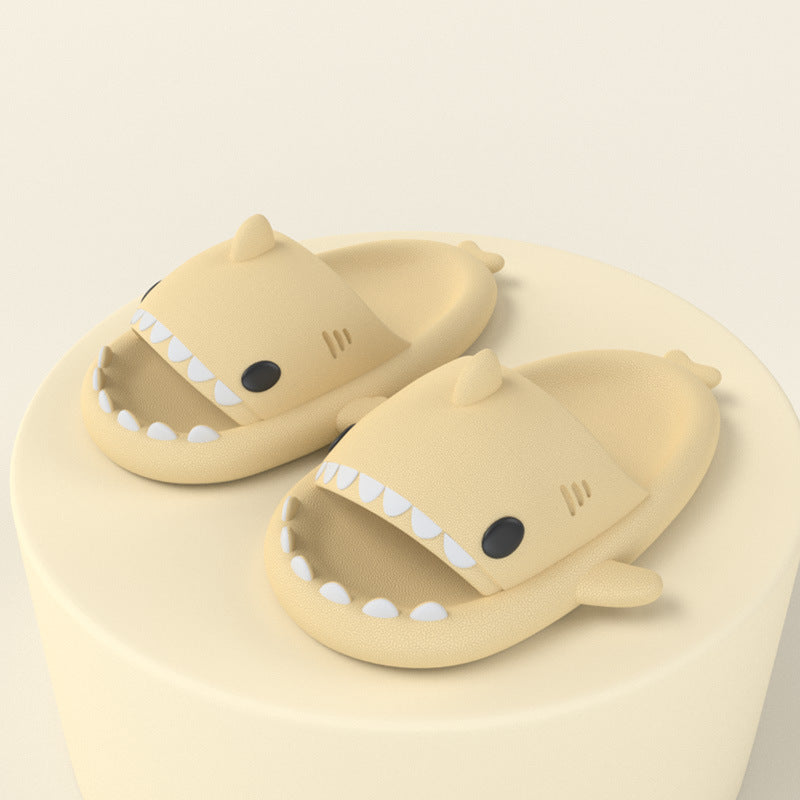 Slippers  | Adult Unisex Slippers Indoor Outdoor Funny Shark Cartoon | Beige |  36or37| thecurvestory.myshopify.com