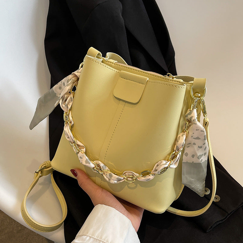 Shoulder bags  | Simple Handbags Women's Shouder Bucket Bags Chain Fashion Textured Messenger Bag | Yellow |  | thecurvestory.myshopify.com