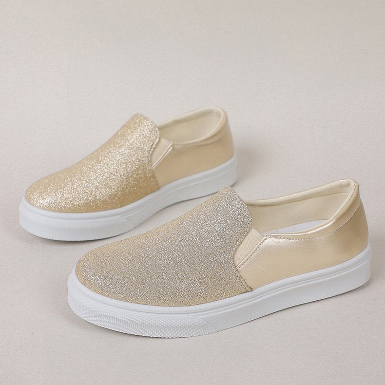 Trainers & Sneakers  | Round Toe Flat Shoes With Sequined Loafers Walking Shoes Women | Gold |  36.| thecurvestory.myshopify.com