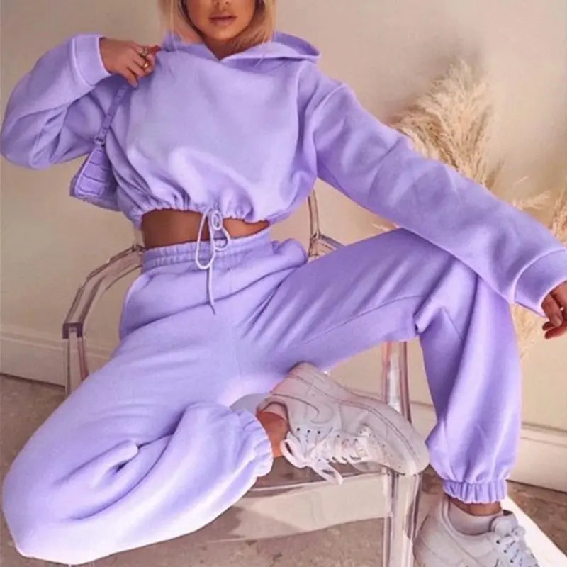 dresses  | Jogging Suits For Women 2 Piece Sweatsuits Tracksuits Sexy Long Sleeve HoodieCasual Fitness Sportswear | Purple |  L| thecurvestory.myshopify.com