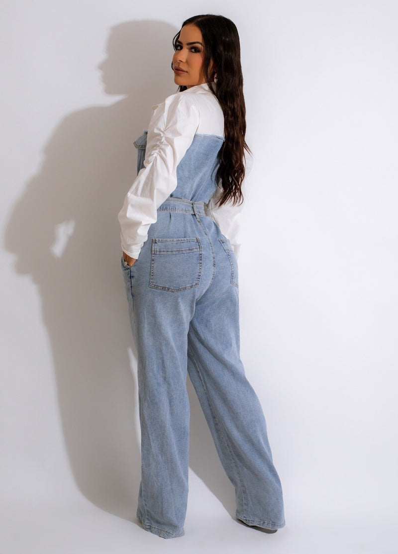 Jumpsuit  | Curve Queen Chic: Playful Plus Size Casual Denim Stitching Jumpsuit for Effortless Style | |  | thecurvestory.myshopify.com