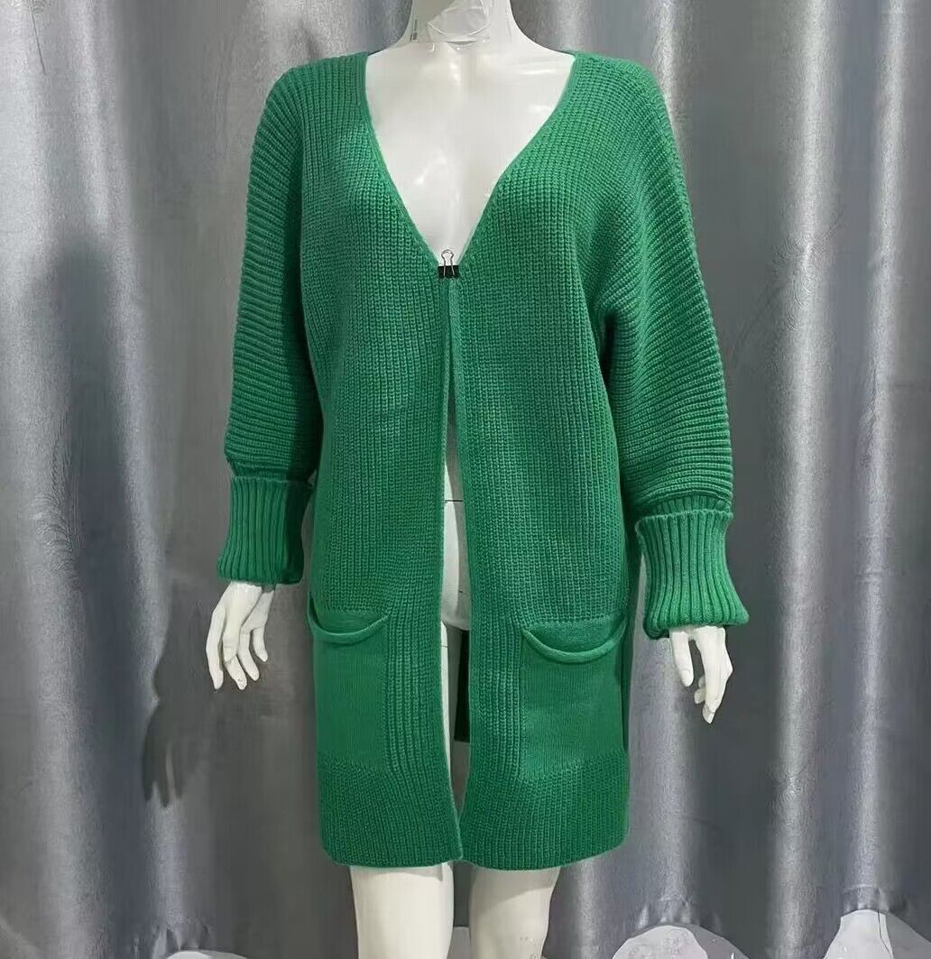 cardigans  | New Solid Color Loose Knitted Sweater Mid-length Coat | Green |  L| thecurvestory.myshopify.com