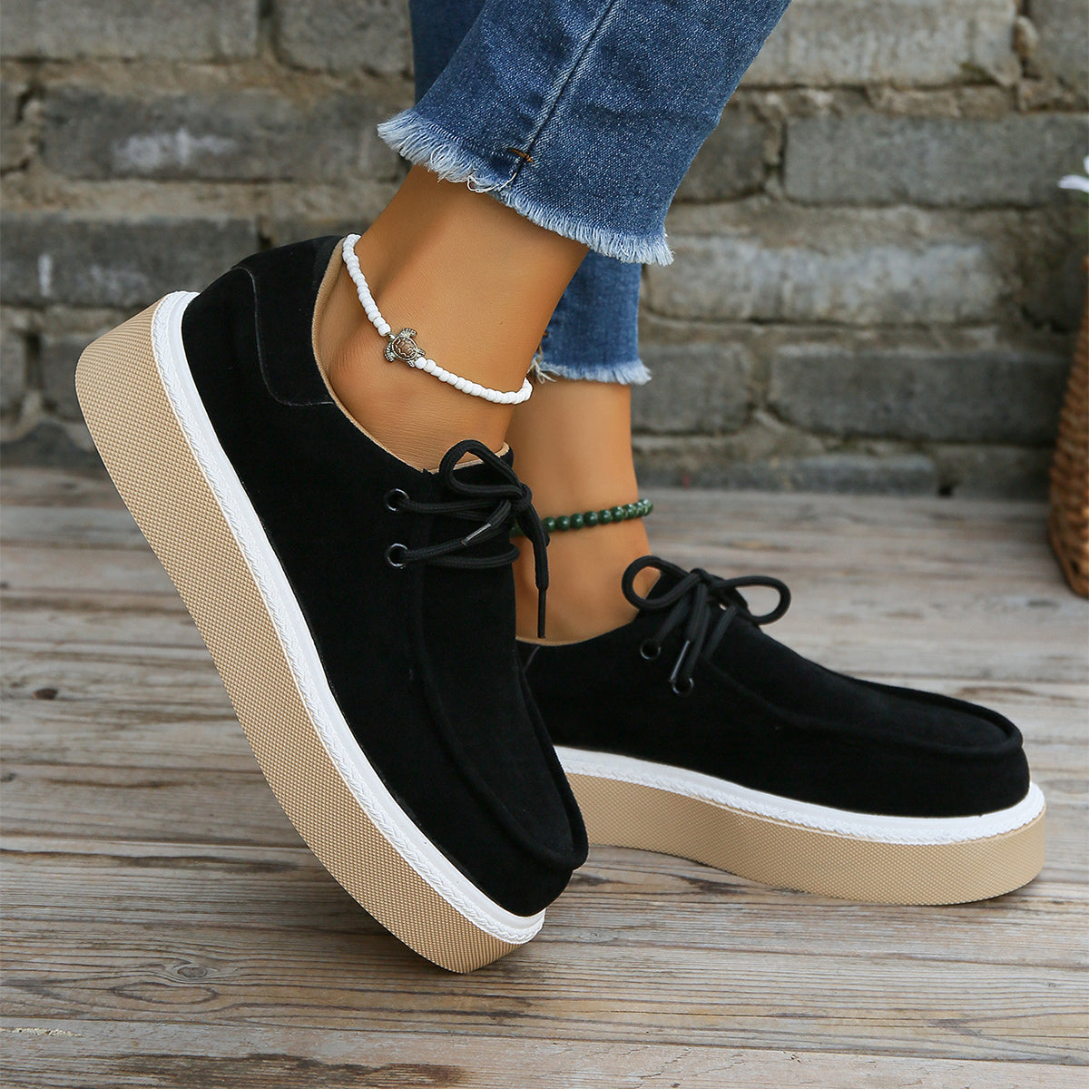 Sneakers  | New Thick Bottom Lace-up Flats Women Solid Color Casual Fashion Lightweight Sneakers | |  | thecurvestory.myshopify.com
