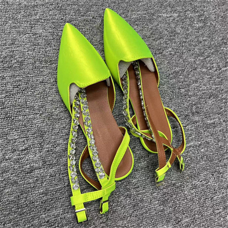 sandals  | Women's Baotou Pointed Rhinestone Sandals | Green |  35| thecurvestory.myshopify.com