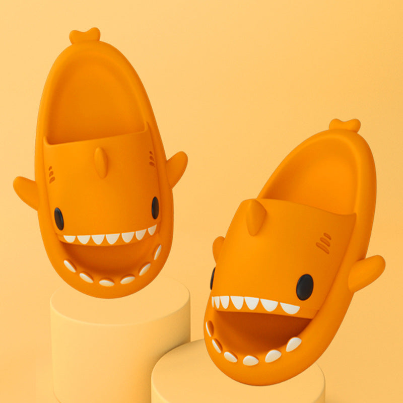 Slippers  | Adult Unisex Slippers Indoor Outdoor Funny Shark Cartoon | Orange |  36or37| thecurvestory.myshopify.com