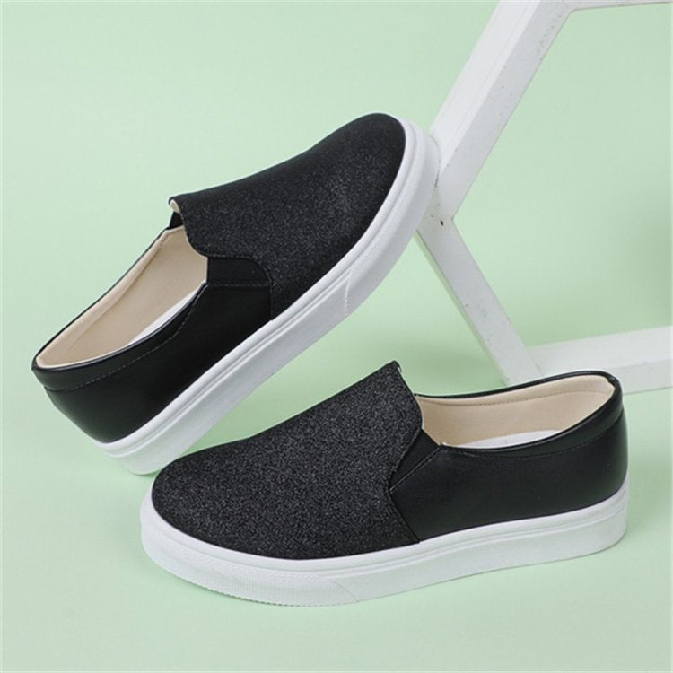 Trainers & Sneakers  | Round Toe Flat Shoes With Sequined Loafers Walking Shoes Women | Black |  36.| thecurvestory.myshopify.com