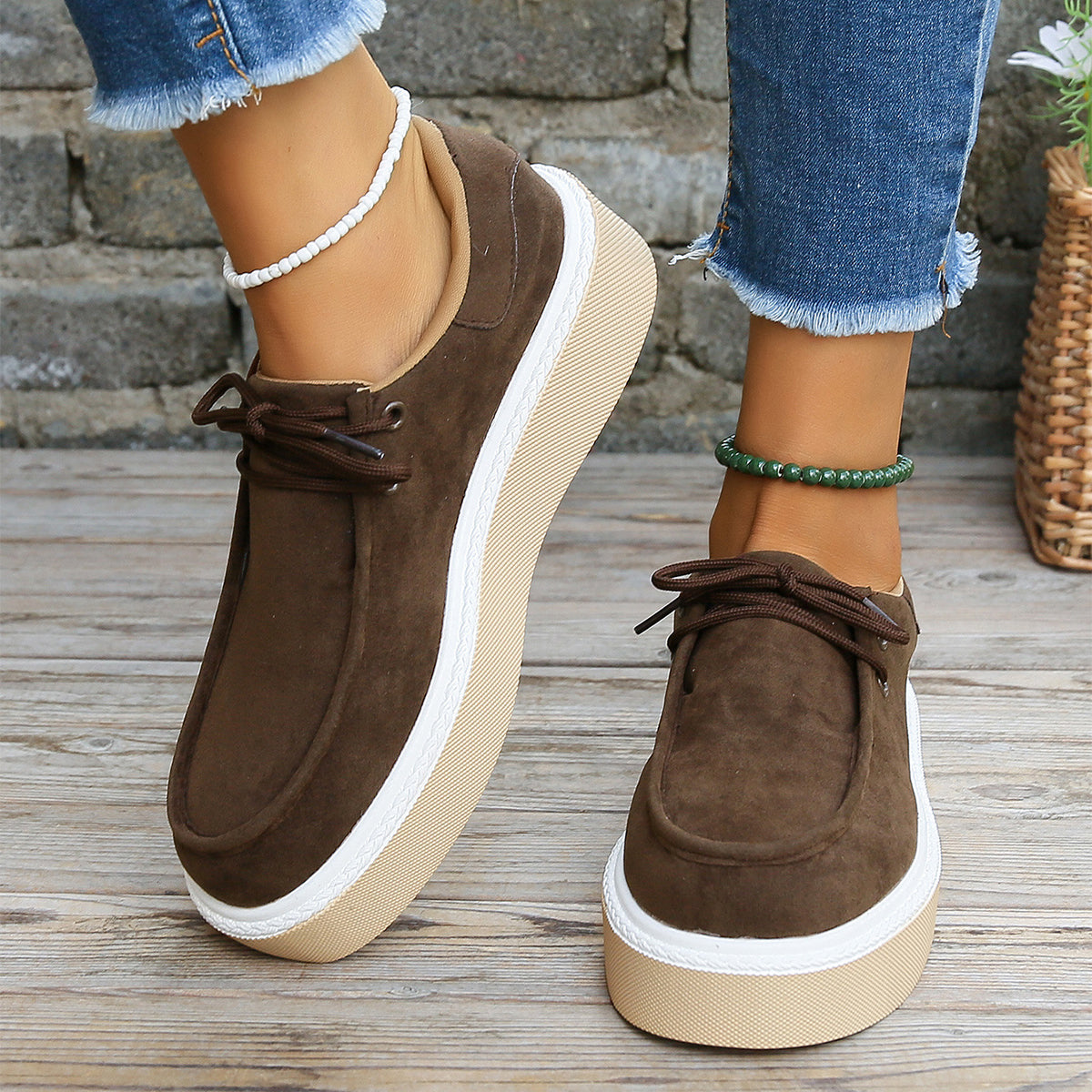 Sneakers  | New Thick Bottom Lace-up Flats Women Solid Color Casual Fashion Lightweight Sneakers | |  | thecurvestory.myshopify.com