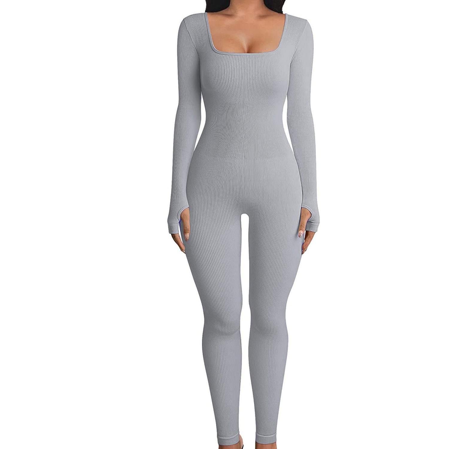 Jumpsuit  | Urban Chic: One-Piece Thread Bodysuit in Dazzling Colors – Sizes S to 3XL | 2XL |  Light Gray| thecurvestory.myshopify.com
