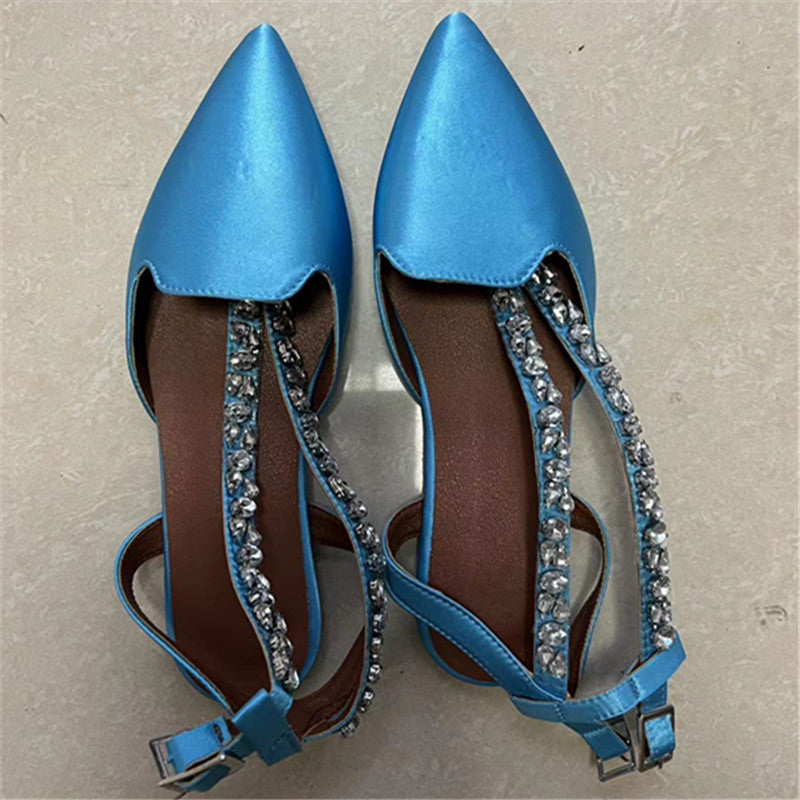sandals  | Women's Baotou Pointed Rhinestone Sandals | Blue |  35| thecurvestory.myshopify.com