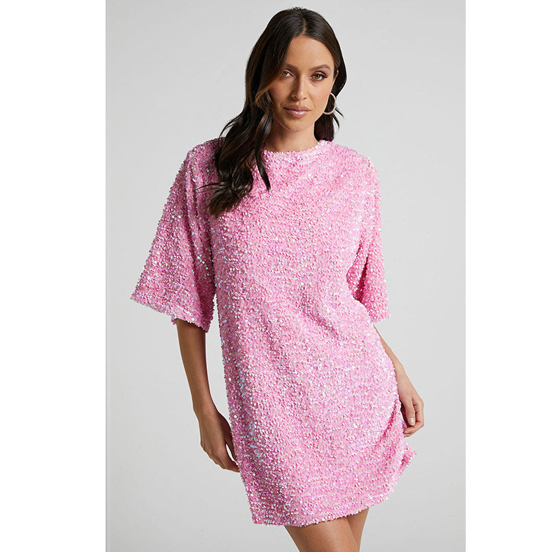 dresses  | Plus Size Velvet Sequin V-neck Backless Party Wear Dress | Pink |  L| thecurvestory.myshopify.com