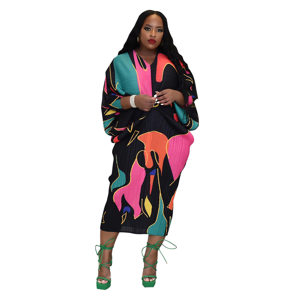 Dress  | Free Size Women V-neck Batwing Sleeve Printing Dress Kimono | |  | thecurvestory.myshopify.com