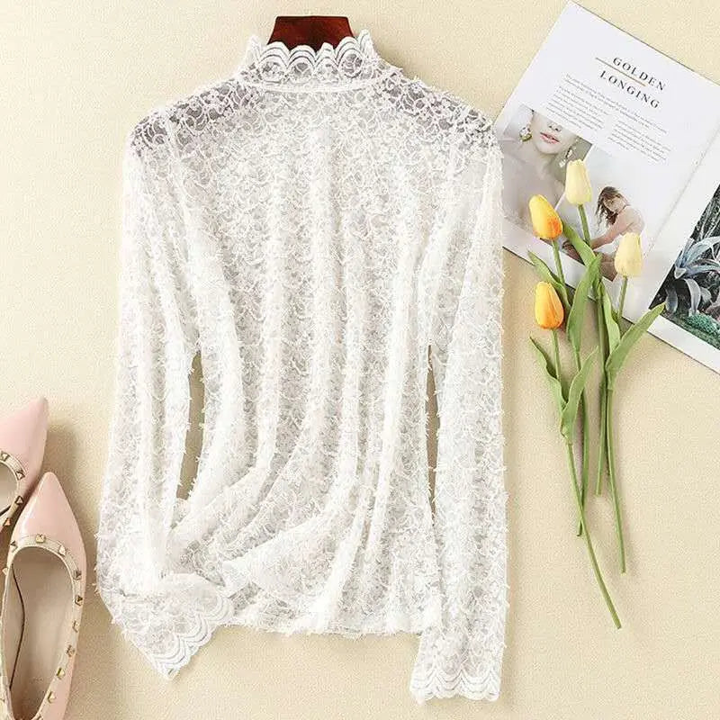 [product_type]  | Long Sleeve Eyelash Hollow Top Mesh Inner Layer Outer Wear | White |  2XL| thecurvestory.myshopify.com