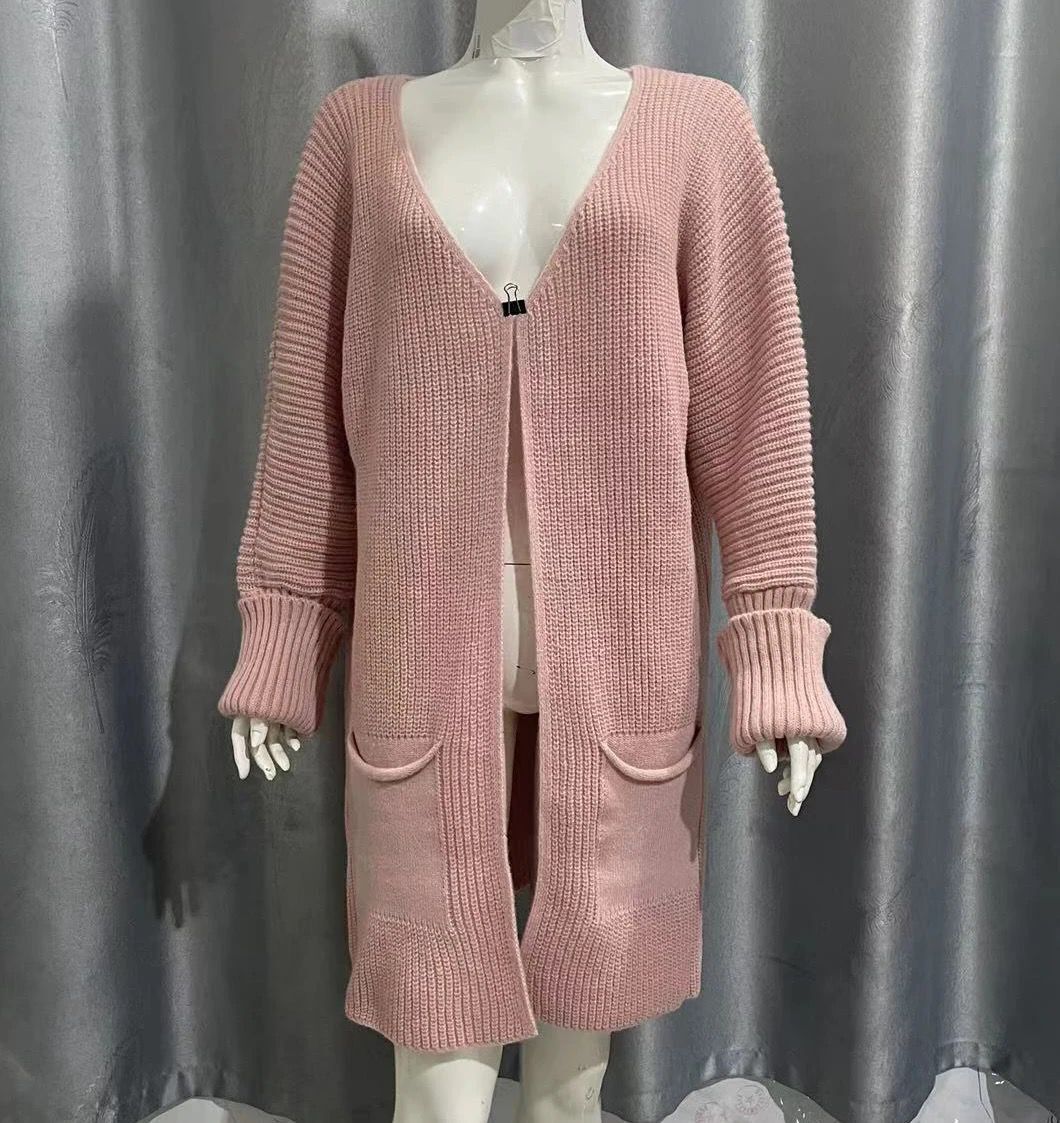 cardigans  | New Solid Color Loose Knitted Sweater Mid-length Coat | Pink |  L| thecurvestory.myshopify.com