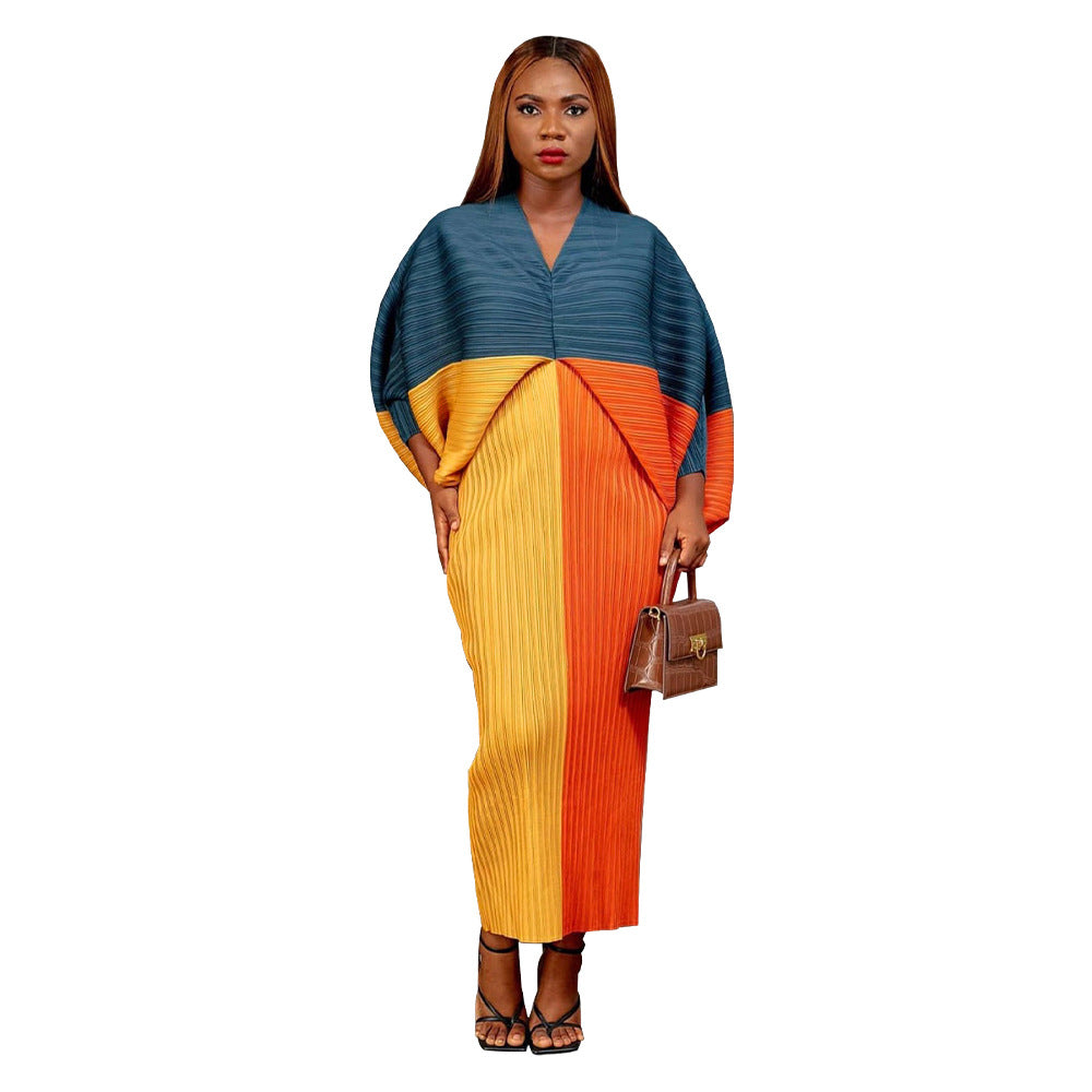 Dress  | Free Size Women V-neck Batwing Sleeve Printing Dress Kimono | Lake Blue Yellow Orange |  Free Size| thecurvestory.myshopify.com