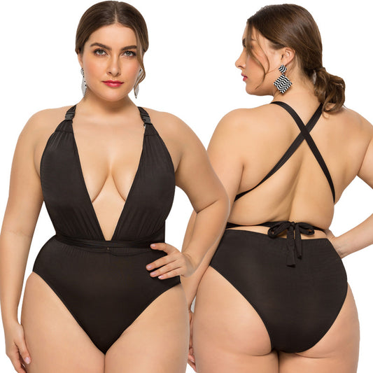 New  Plus Size One-piece Black Swimsuit