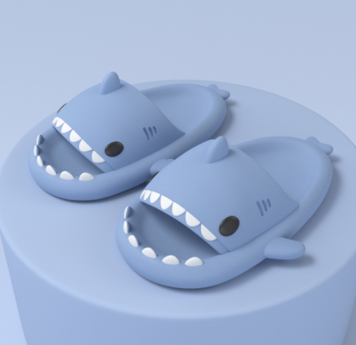 Slippers  | Adult Unisex Slippers Indoor Outdoor Funny Shark Cartoon | Blue |  36or37| thecurvestory.myshopify.com