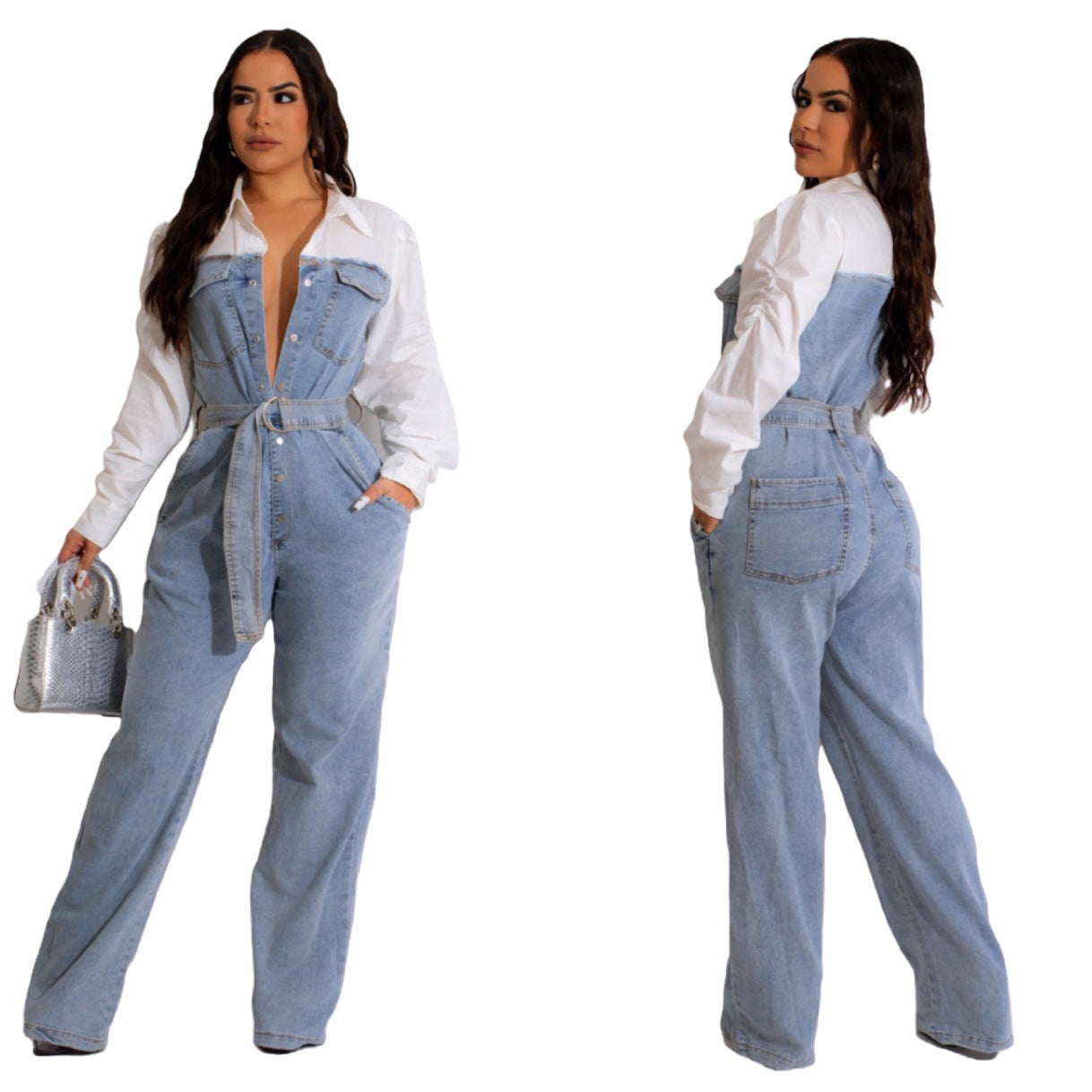 Curve Queen Chic: Playful Plus Size Casual Denim Stitching Jumpsuit for Effortless Style