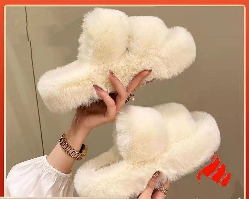 Slippers  | Women Fleece cross strap slippers | 4 Parallel Belt White |  36to37| thecurvestory.myshopify.com