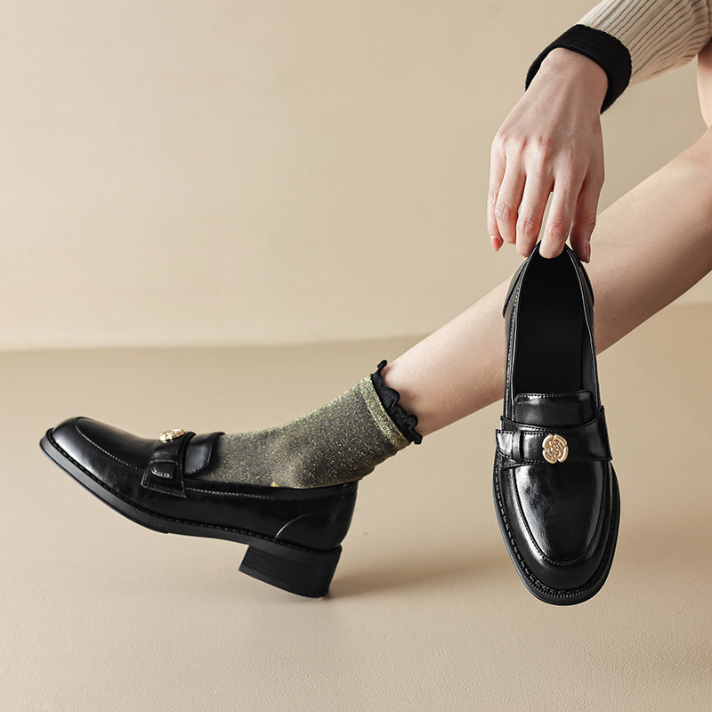 loafers  | Women mid Heeled Buckle Loafers | Black |  35| thecurvestory.myshopify.com
