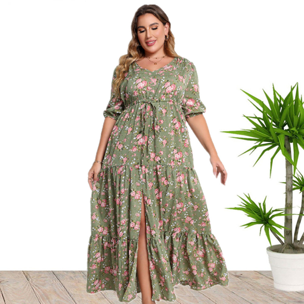 Dress  | Plus size Bohemian Print Women Dress | Green |  2XL| thecurvestory.myshopify.com