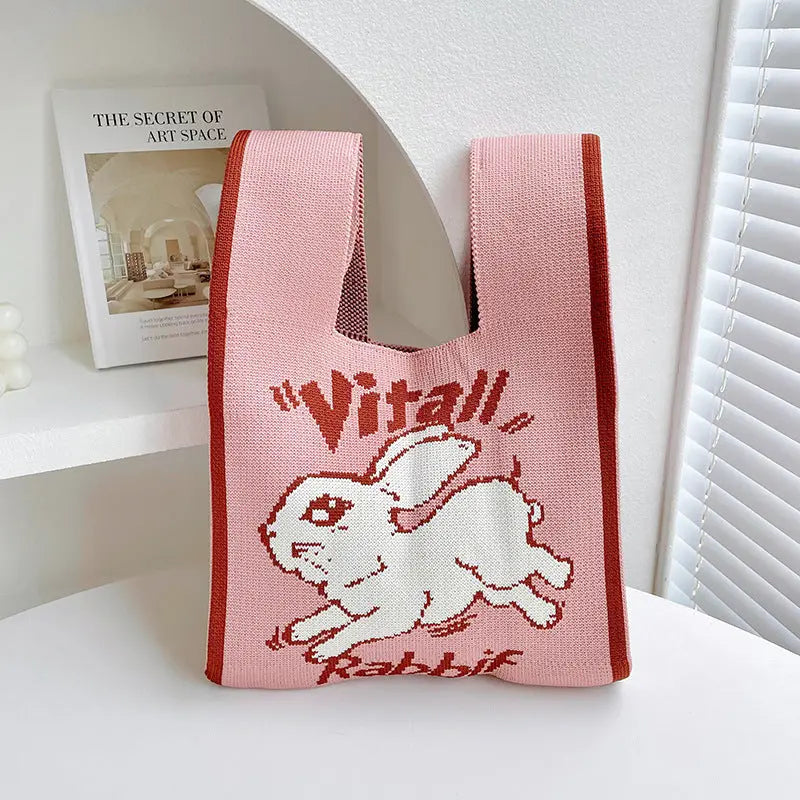 Rabbit Knitted Shoulder Bag Large Capacity Tote - Image #6