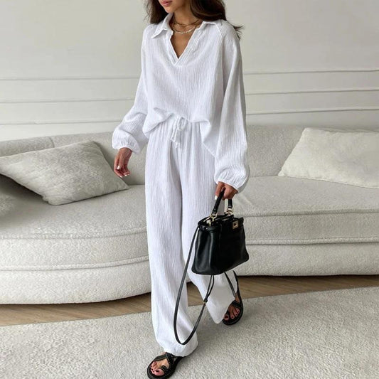 Co-ord Sets  | Elegant Women's Casual Top And Trousers Co-ord Set | White |  2XL| thecurvestory.myshopify.com