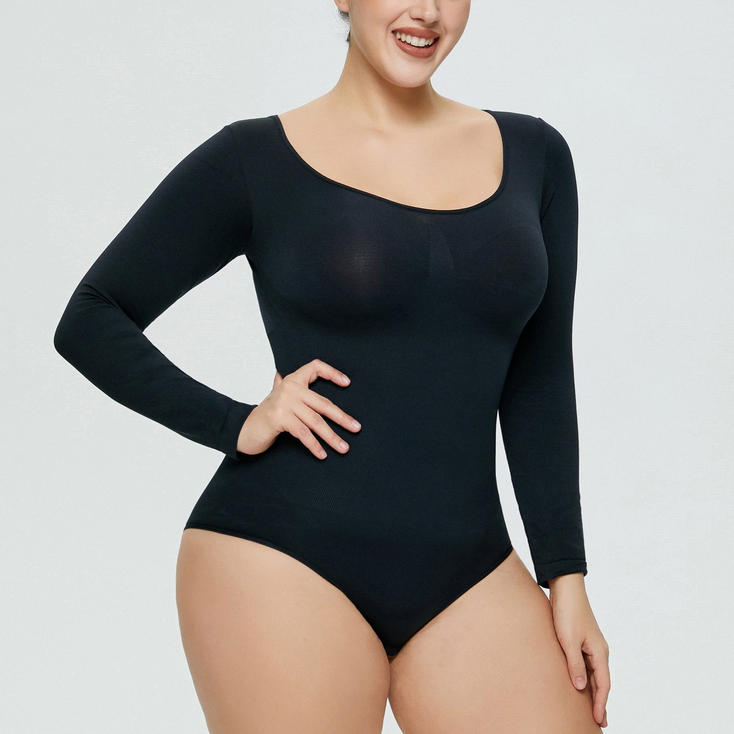 Lingerie  | Women's Long-Sleeved Corset Body Shaper Bodysuit – One-Piece Bottoming Shirt | Black |  2XL| thecurvestory.myshopify.com