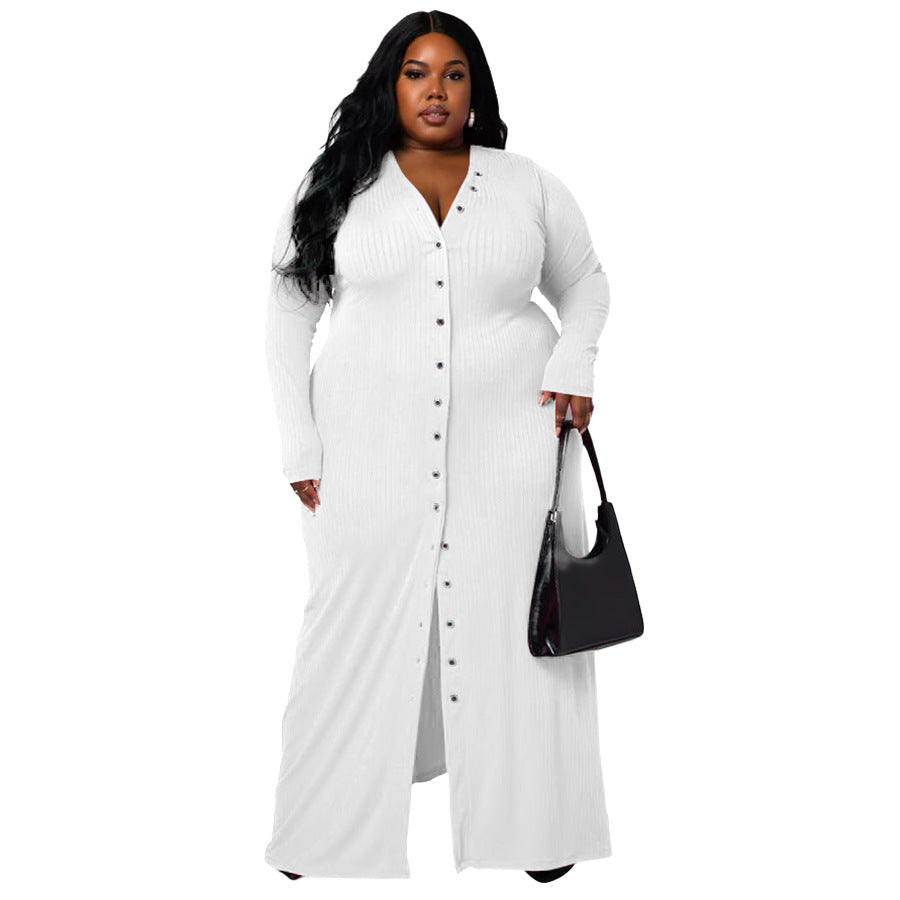 dresses  | Plus Size Women's Sunken Stripe Split Dress | White |  2XL| thecurvestory.myshopify.com