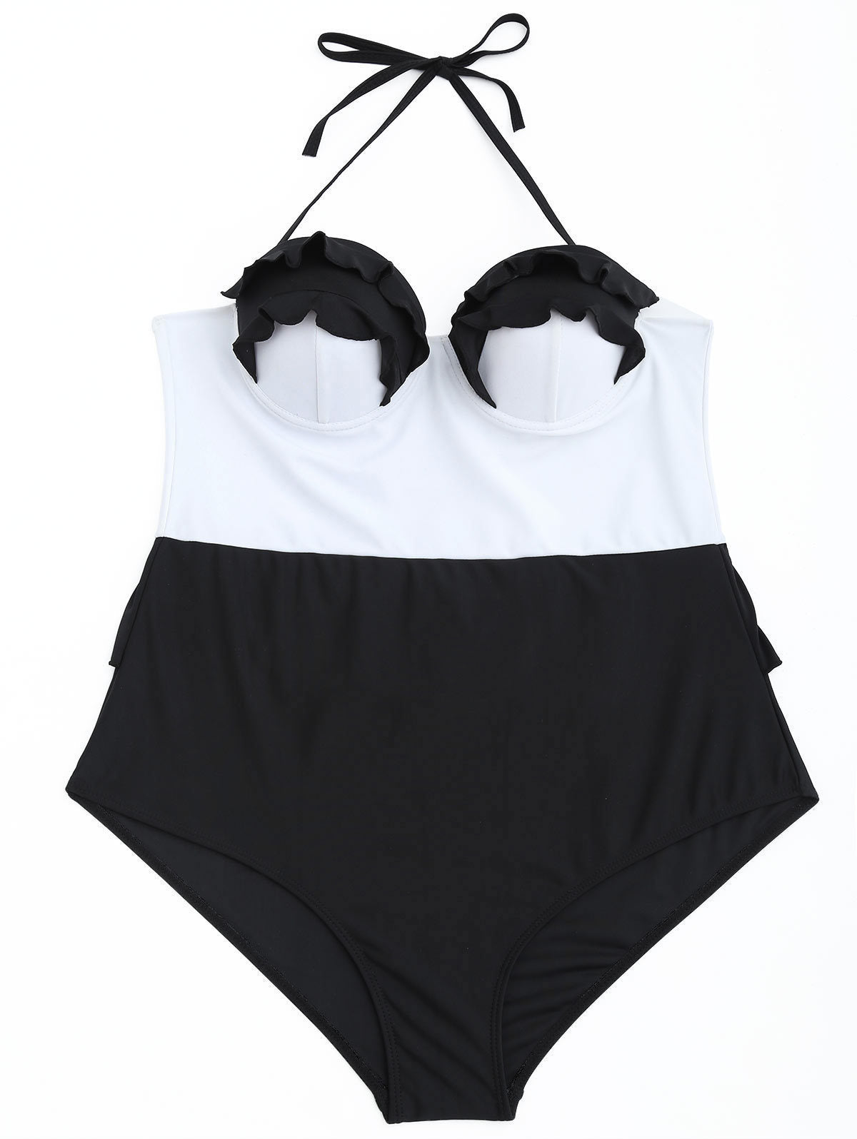 Swimsuit  | Women's Plus Size One Piece Black And White Patchwork Lace Swimsuit | White |  2XL| thecurvestory.myshopify.com
