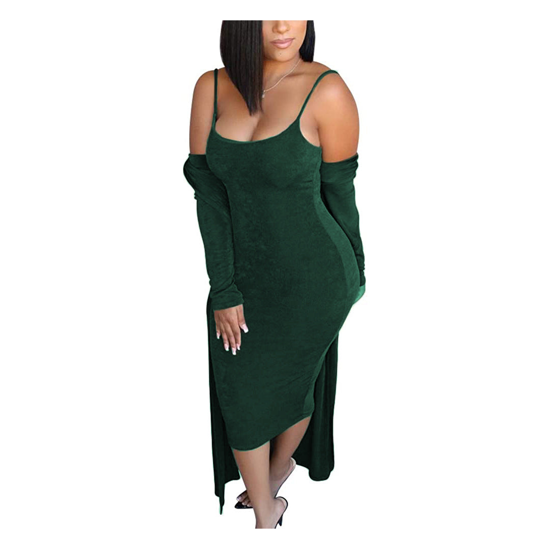dresses  | Plus Size Women 2 Piece Suspender cardigan Dress | Army Green |  L| thecurvestory.myshopify.com