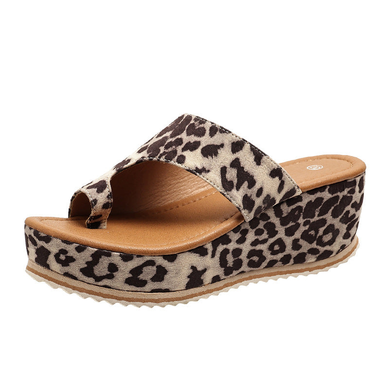 Platform sandals  | Fashion Leopard Print Wedge Slippers For Women | Black Leopard |  Size36| thecurvestory.myshopify.com