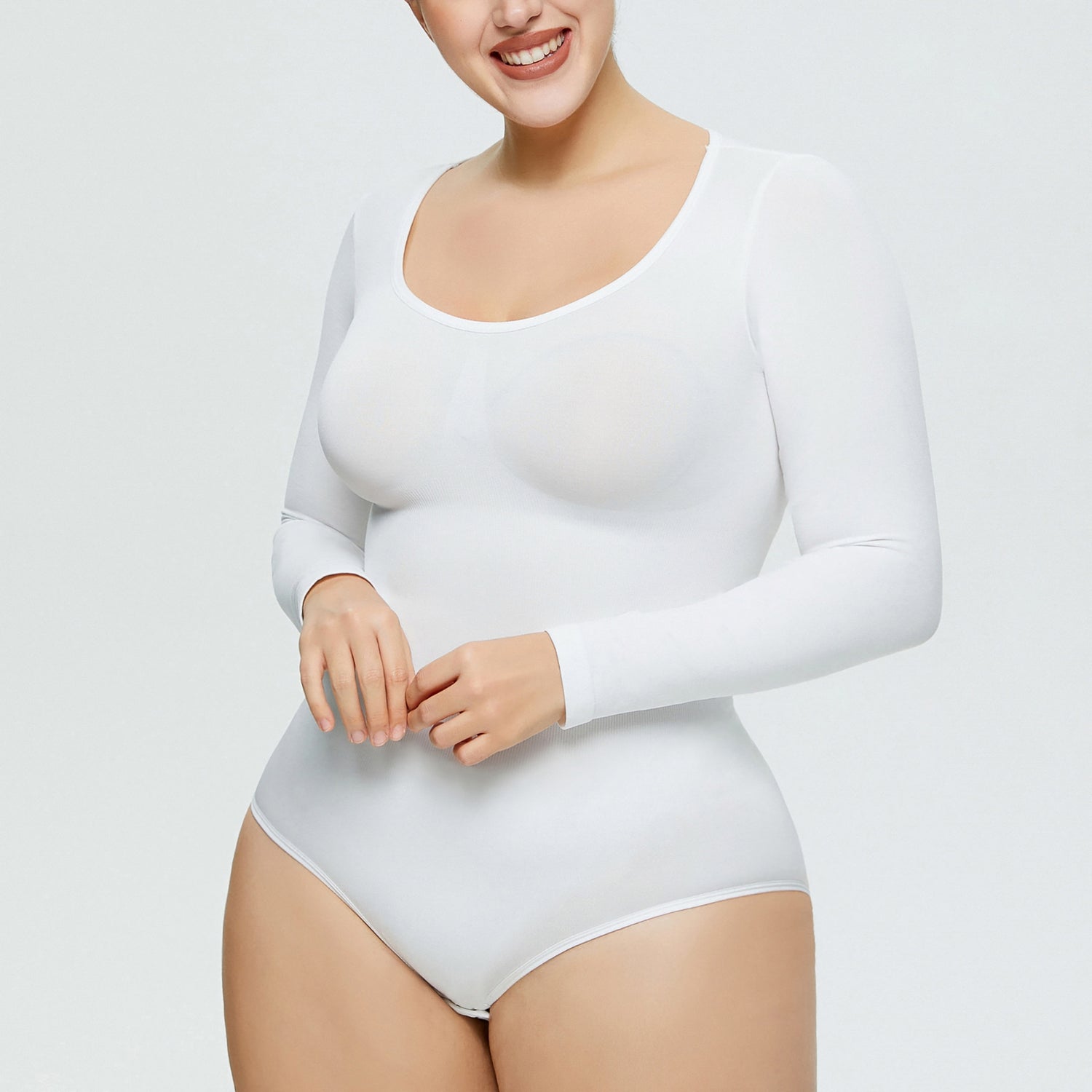 Lingerie  | Women's Long-Sleeved Corset Body Shaper Bodysuit – One-Piece Bottoming Shirt | White |  2XL| thecurvestory.myshopify.com