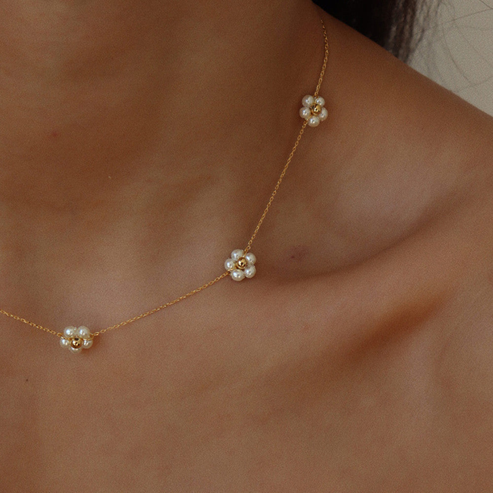 Necklace  | Simple Pearls Flower Necklace | [option1] |  [option2]| thecurvestory.myshopify.com
