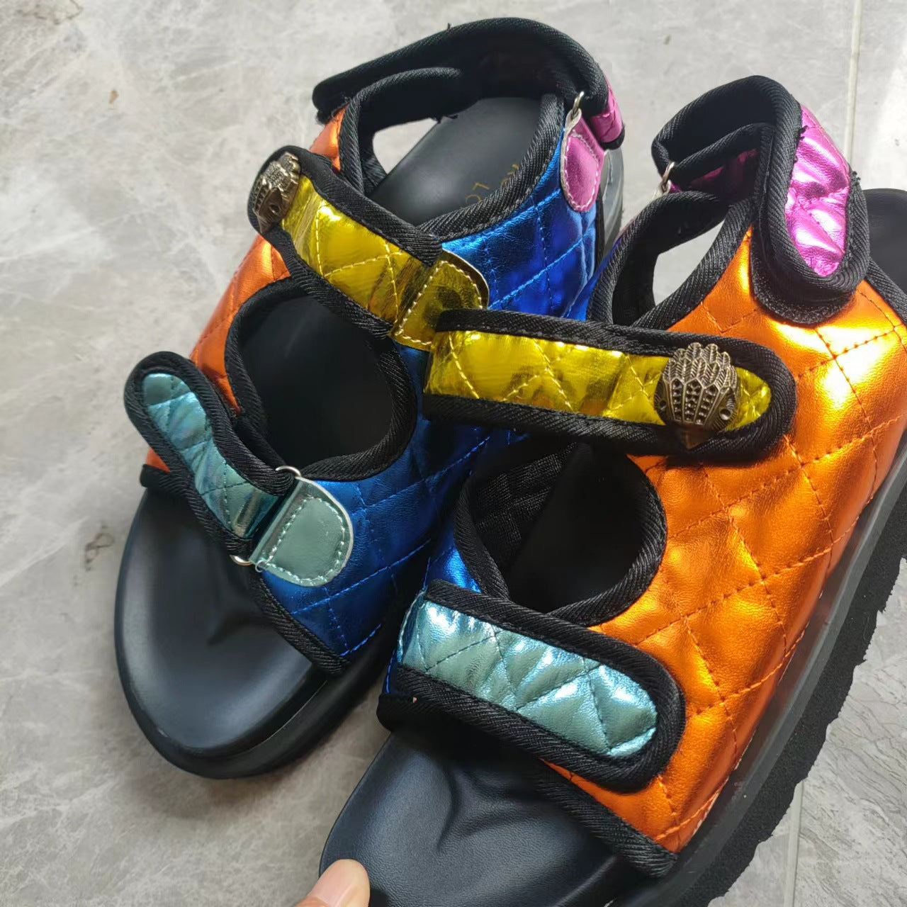 Platform sandals  | Women's Classic Style Plaid Velcro platform sandals | Color |  36| thecurvestory.myshopify.com