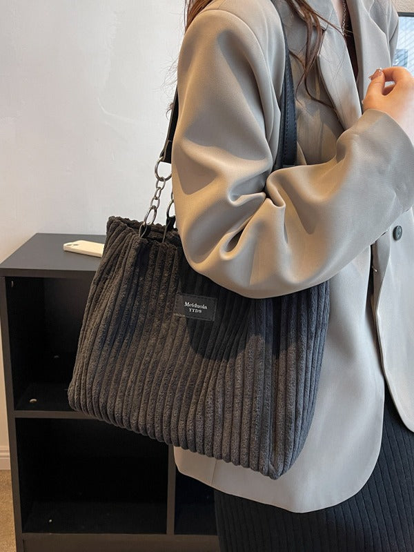 Women Fashion Casual Large Corduroy Shoulder Tote Bag