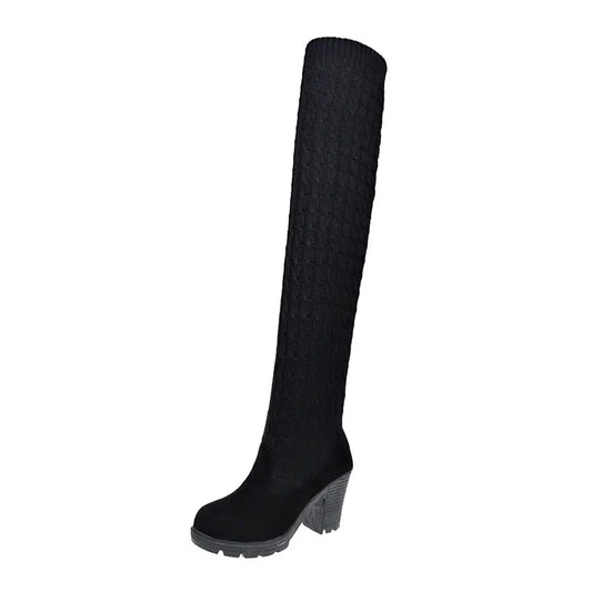 Block heel long sock boots  Boots Thecurvestory