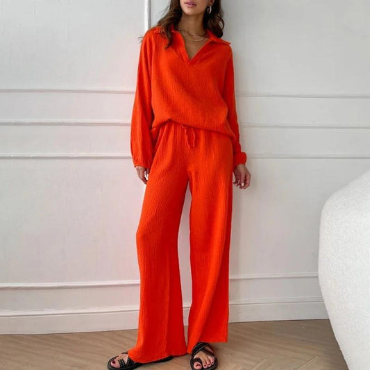 Co-ord Sets  | Elegant Women's Casual Top And Trousers Co-ord Set | Orange Red |  2XL| thecurvestory.myshopify.com