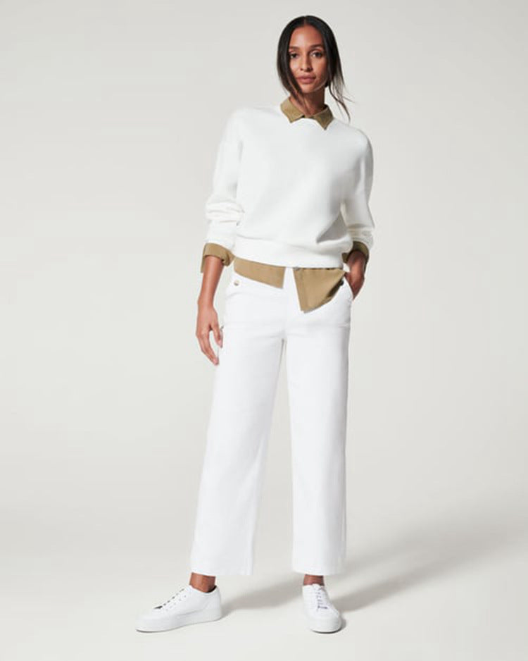 Pants  | High Waist Pants Women's Casual Loose Straight Trousers Slender Temperament Pants | White |  2XL| thecurvestory.myshopify.com