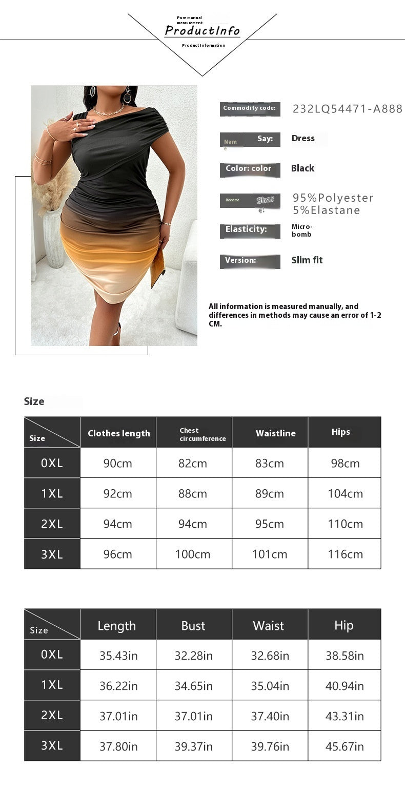 Dress  | Fashion Female Plus Size Gradient Color Diagonal Collar Dress | |  | thecurvestory.myshopify.com