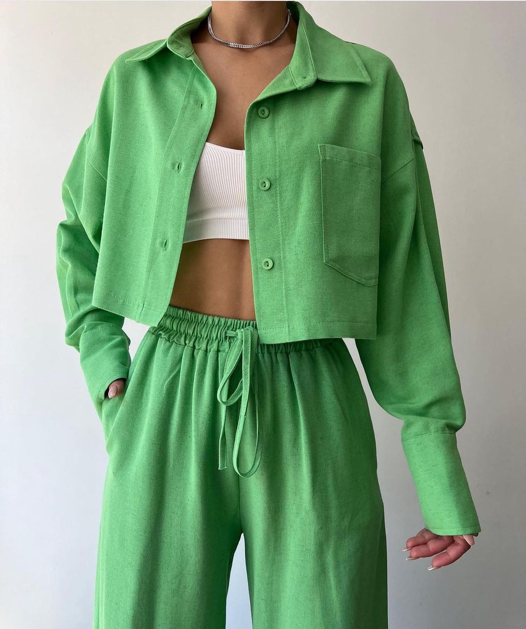 co-ord sets  | Women Two Piece Outfits For Women Long Sleeve Button Down Wide Leg Loungewear Pajama Set | Green |  2xl| thecurvestory.myshopify.com