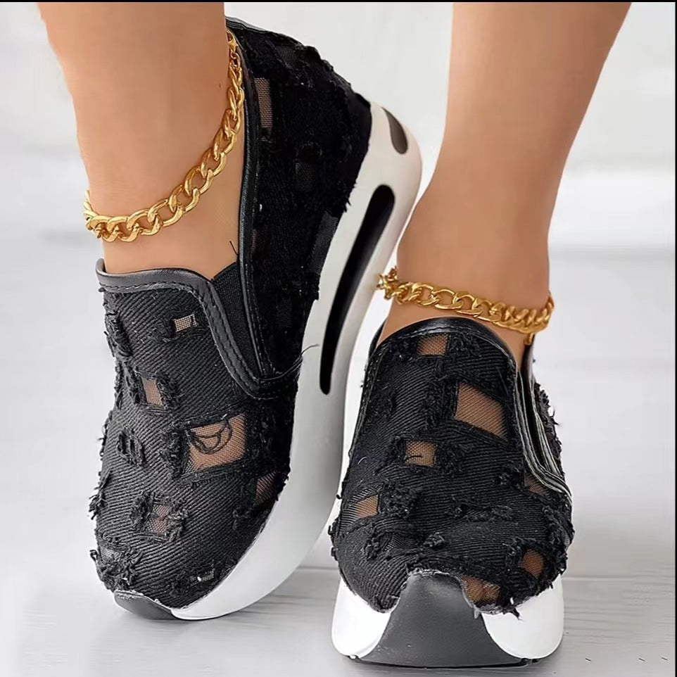 Sneakers  | Women Hollow Out Canvas fashion sneakers | Black |  35| thecurvestory.myshopify.com