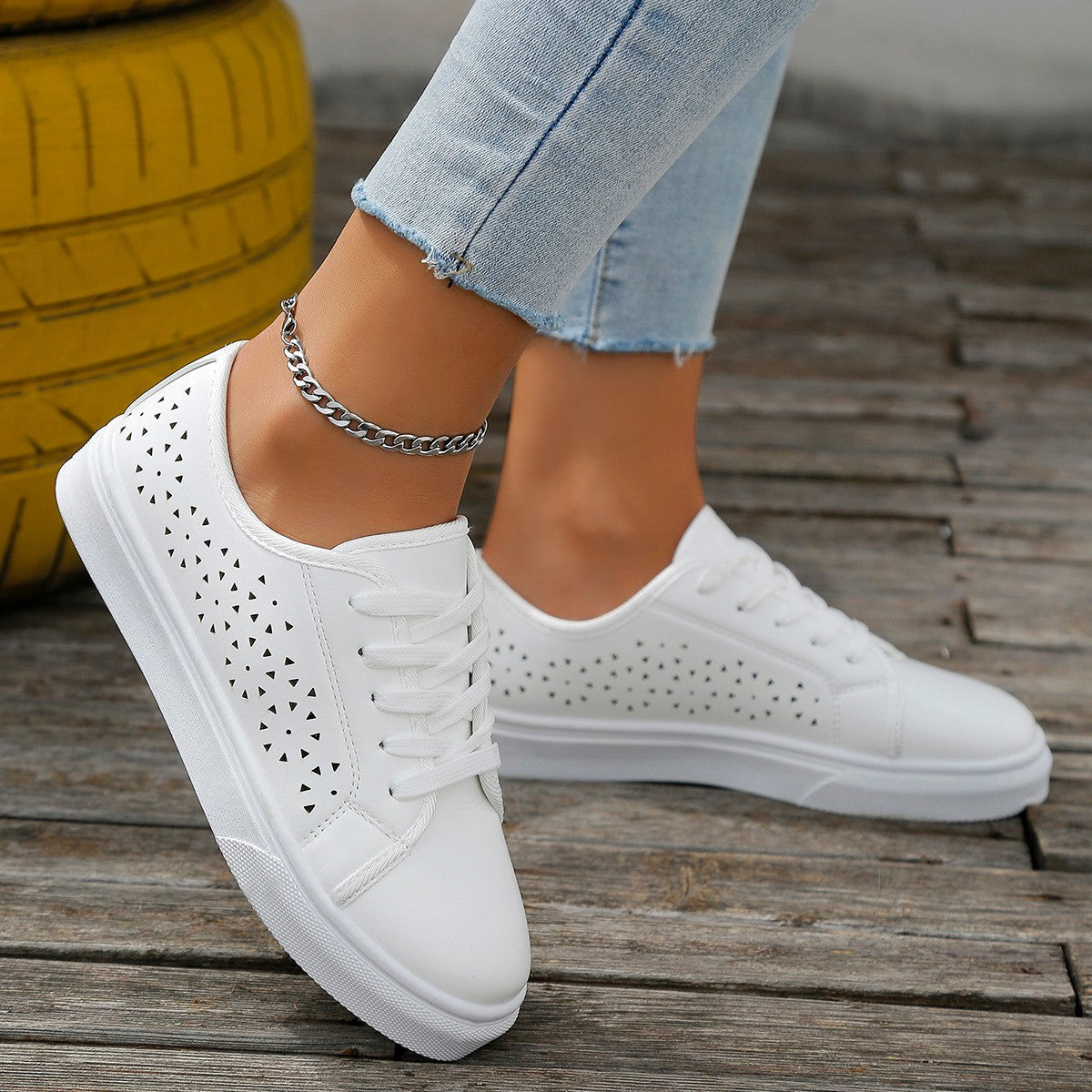 sneakers  | Cutout Flat Shoes Lace-up Hollow Out Walking Shoes For Women Loafers | White |  36.| thecurvestory.myshopify.com