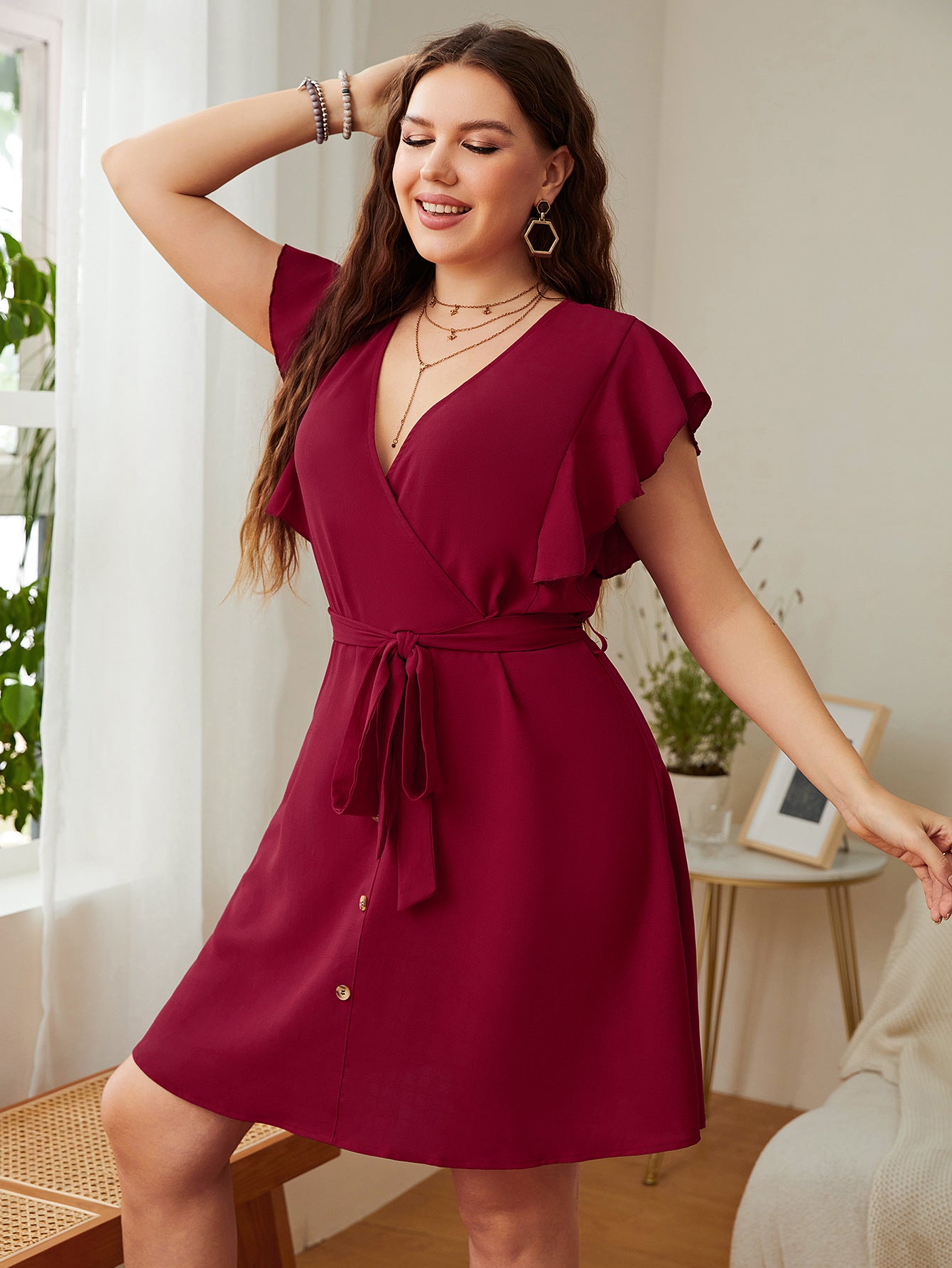 Dress  | Summer Plus Size Ladies Deep V Party Dresses | Red |  2XL| thecurvestory.myshopify.com