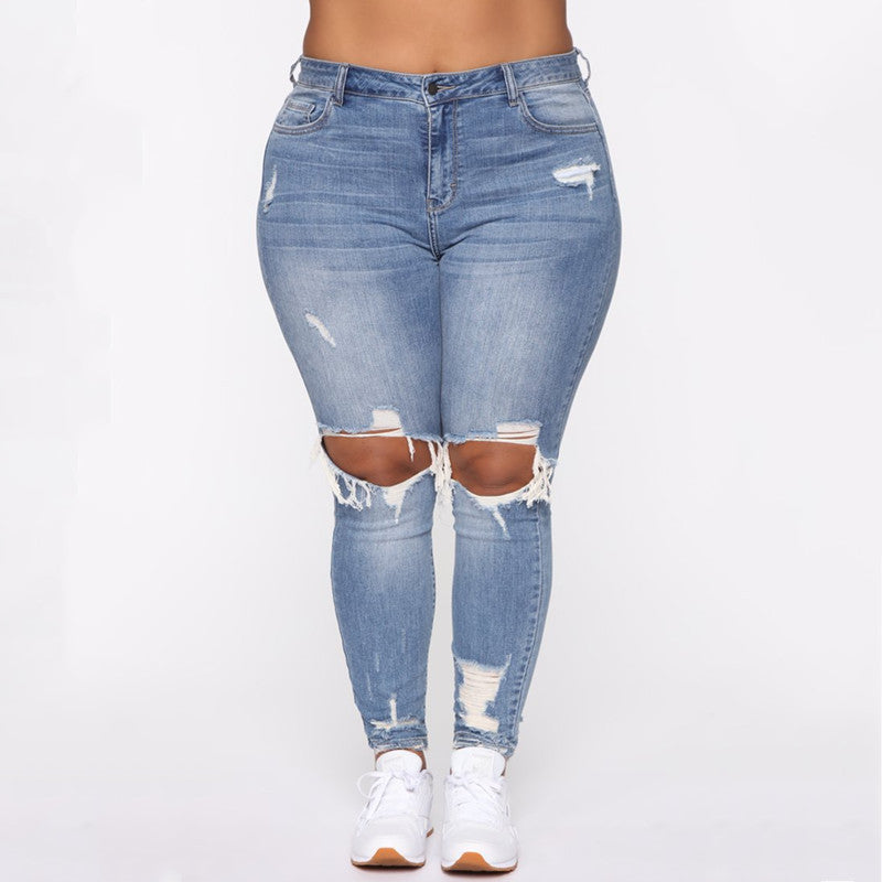 jeans  | Plus Size Women Ripped Jeans | Light Blue 5007 |  0XL| thecurvestory.myshopify.com
