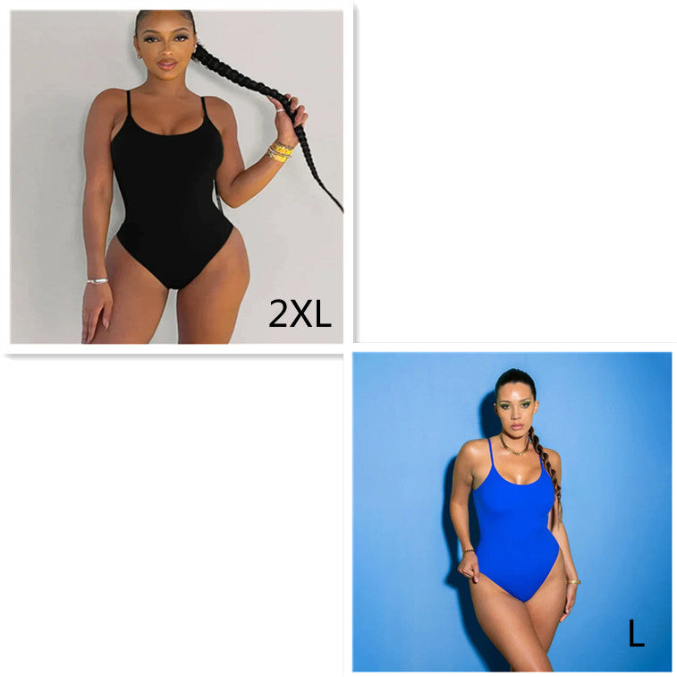 Swimsuit  | Sling Backless Plus Size Solid Color Triangle One-piece Swimsuit | Set4 |  2XL| thecurvestory.myshopify.com