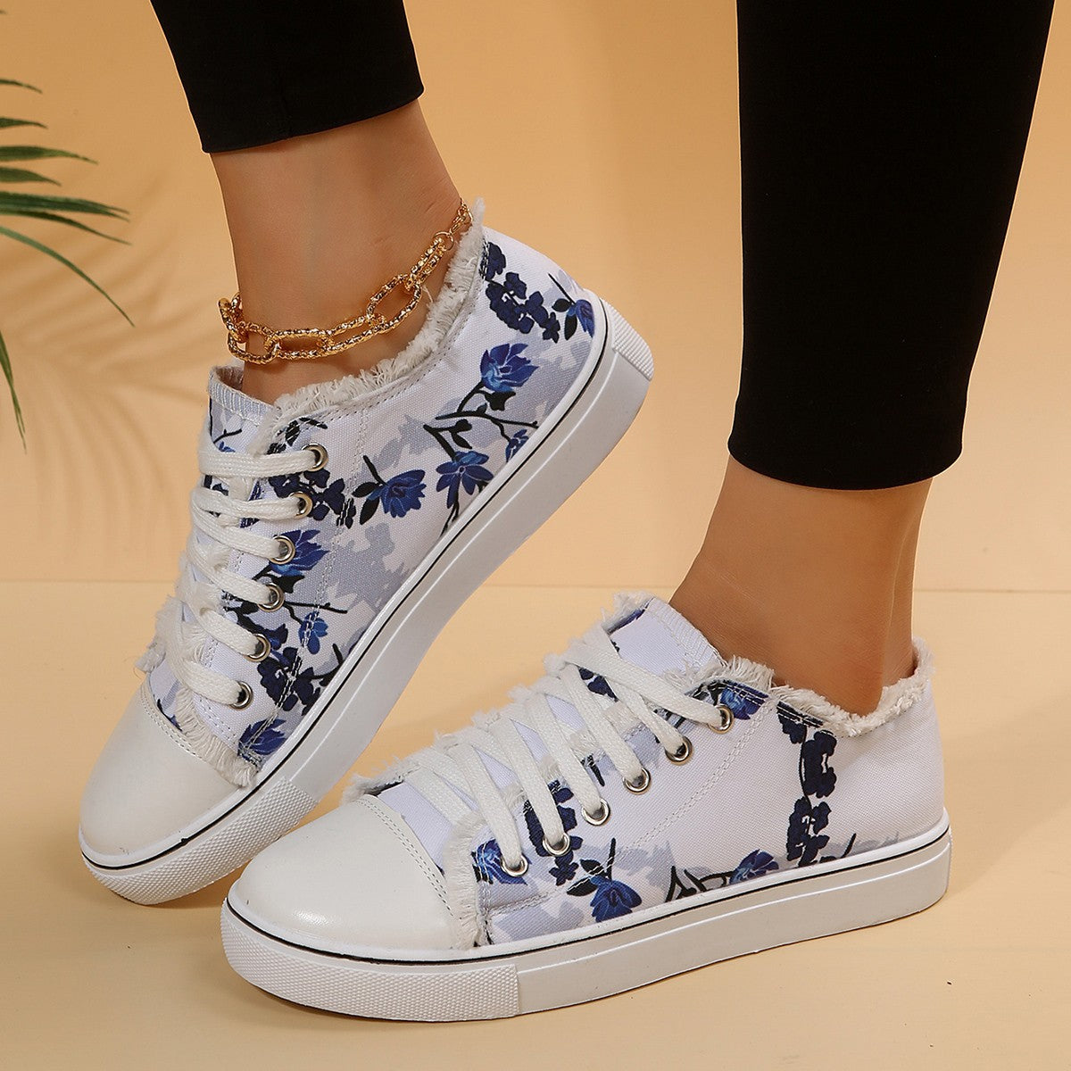 Trainers & Sneakers  | Casual Flat Canvas Shoes Flowers Lace-up Flowers Print Loafers Women Walking Shoes | [option1] |  [option2]| thecurvestory.myshopify.com